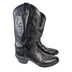 OLD WEST! BLACK GENUINE LEATHER FANCY STITCHED WESTERN COWBOY BOOTS! SZ 10.5